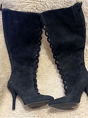 Nine West Black Lace-Up Over-The-Knee Heeled Boots